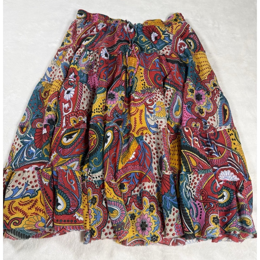 Boho Patchwork Skirt Womens One Size Paisley Tiered Cotton Lined Festival